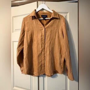 Tan Button-Up Blouse by Denim & Co